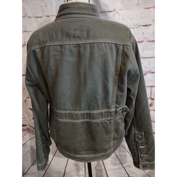 Ethyl Sherpa Lined Jean Jacket Womens Large Green Button Up Pockets Collared - Picture 3 of 7